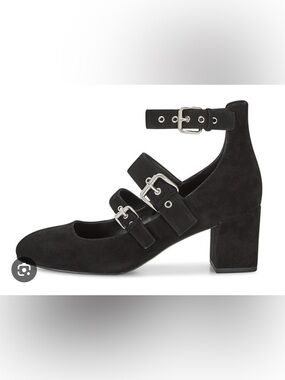 NWT Rebecca Minkoff “Brianna” Heels, Black Triple-Buckle, Suede, Size 7